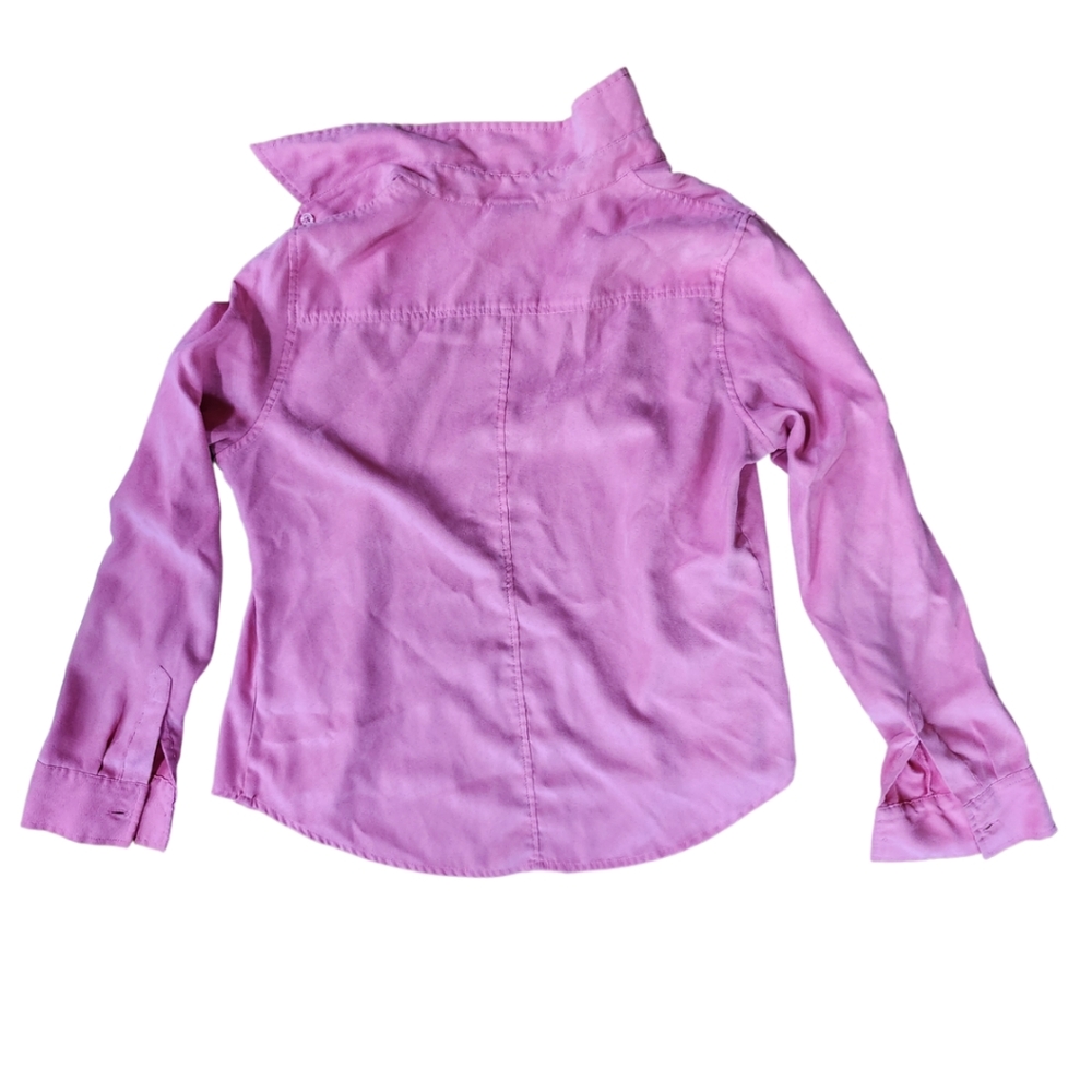 NY & Co. Faux Suede Button Up Long Sleeve Top in Barbie Pink Sz L - Picture 2 of 4